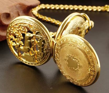 Gold Reindeer Pocket Watch
