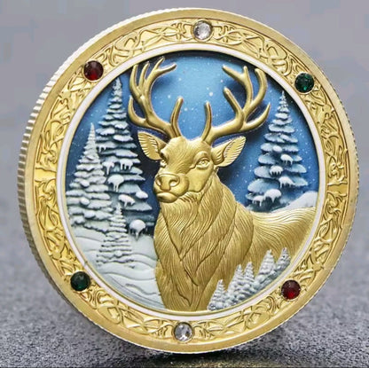 Santa’s Special Collectors Coins - Gold Reindeer w/ Gems & Santa