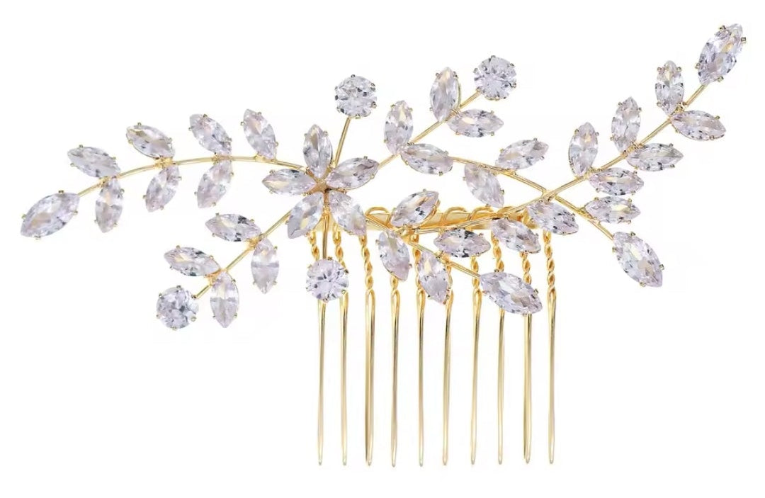 Mrs. Claus Gold Crystal Leaf Hair Piece