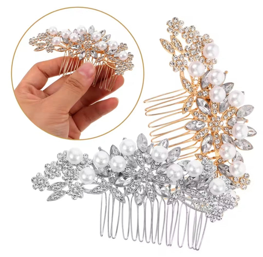 Mrs. Claus Gold Pearl & Flower Hair Piece