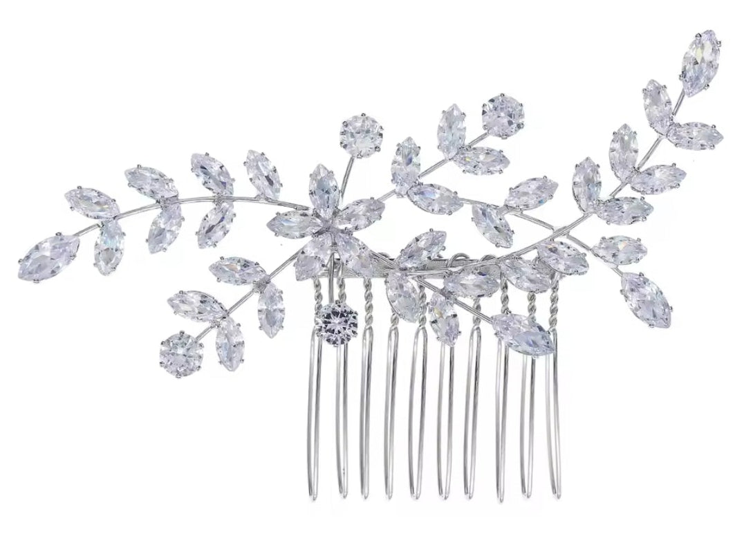 Mrs. Claus Silver Crystal Leaf Hair Piece