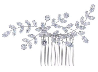 Mrs. Claus Silver Crystal Leaf Hair Piece