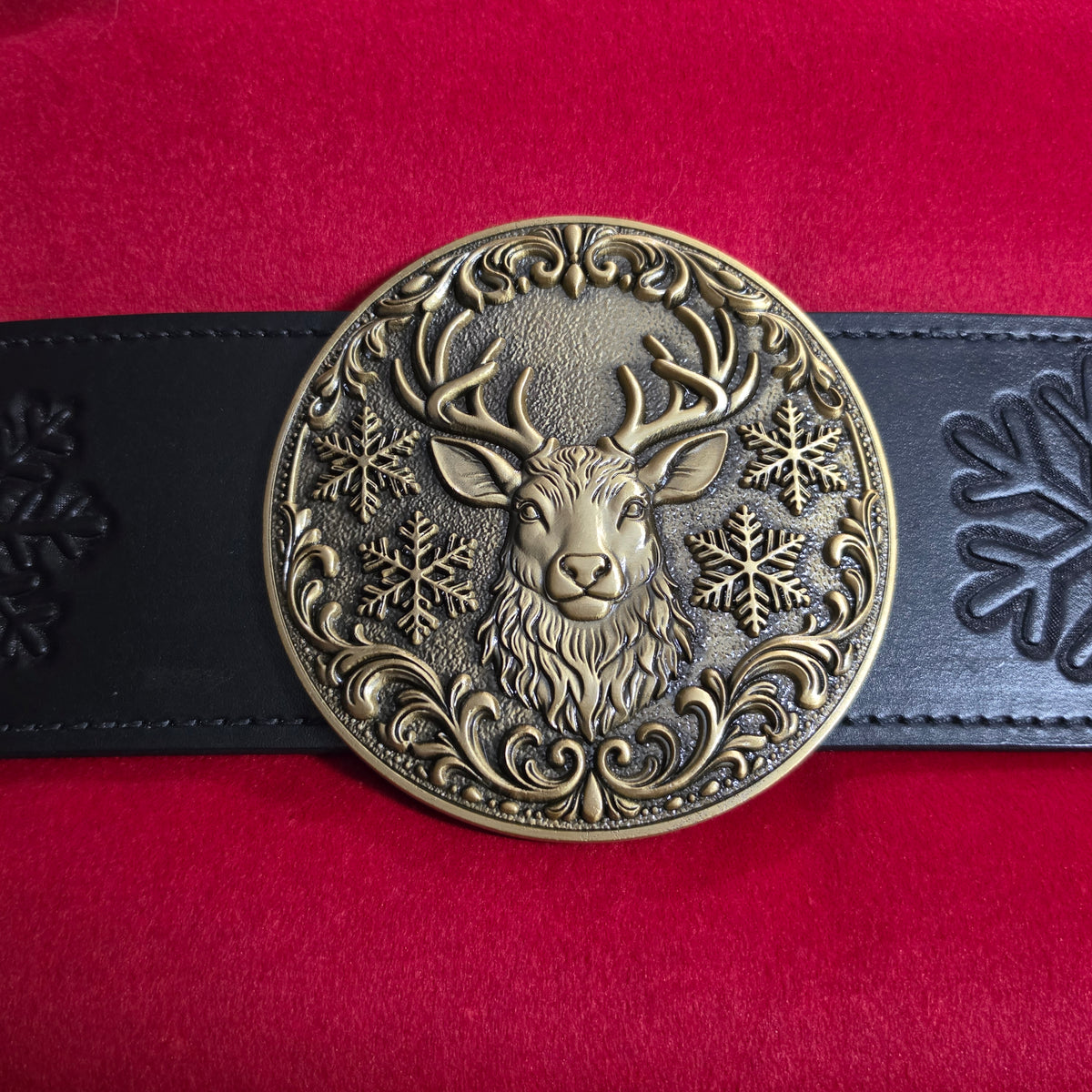 Large 5.5" Reindeer Belt Buckle for up to 4" Belt - Antique Gold
