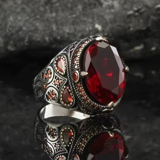 Santa Ring - Silver w/ Red Gem