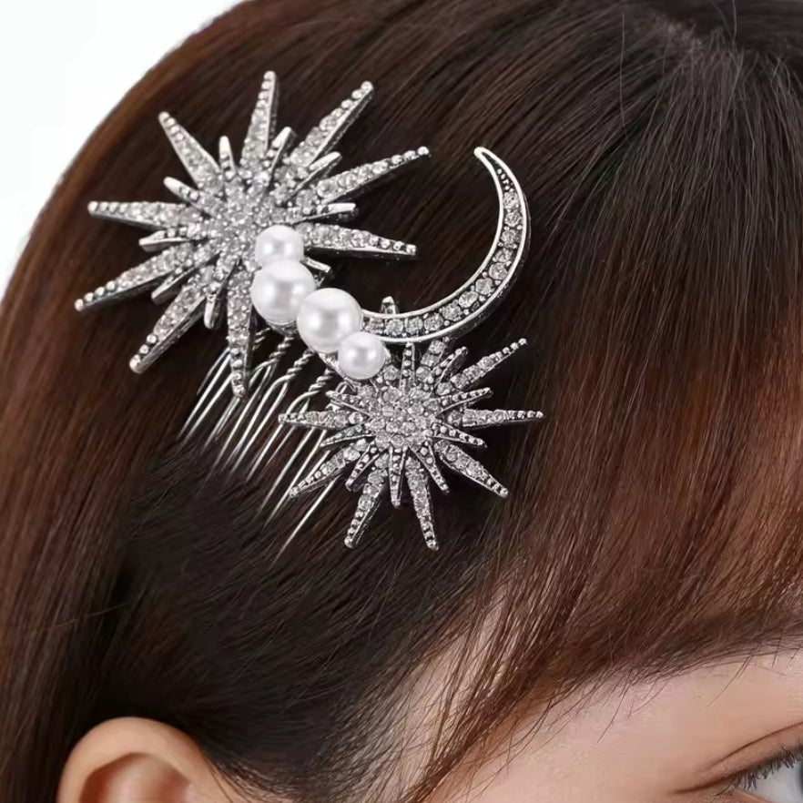 Mrs. Claus Silver Stars & Moon Hair Piece