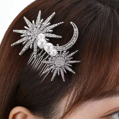 Mrs. Claus Silver Stars & Moon Hair Piece