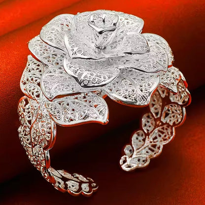 Mrs. Claus Cuff Bracelet - Silver Poinsettia