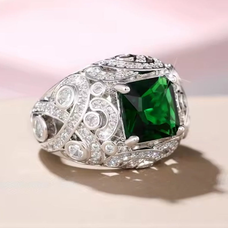 Mrs. Claus Ring - Silver w/ Green Zirconia Crystal Ring