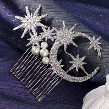 Mrs. Claus Large Silver Stars & Moon Hair Piece