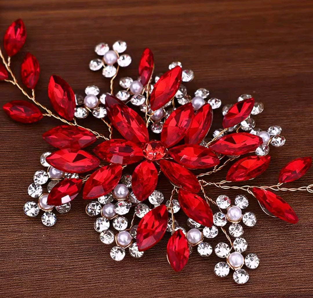 Mrs. Claus Red Crystal Gold Hair Comb
