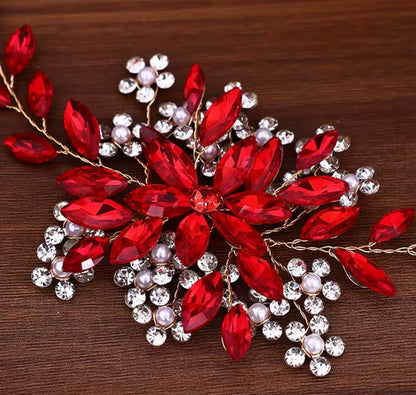 Mrs. Claus Red Crystal Gold Hair Comb