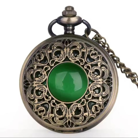 Bronze w/Green Gem Pocket Watch