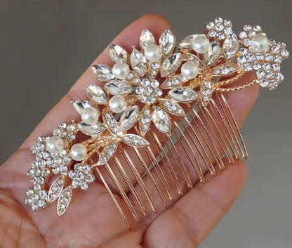 Mrs. Claus Gold Pearl & Flower Hair Piece
