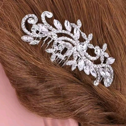 Mrs. Claus Silver Crystal Filigree Hair Comb