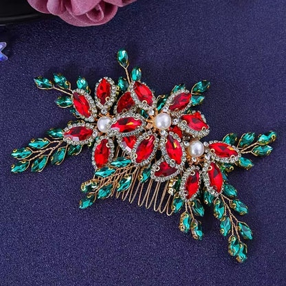 Mrs. Claus Red & Green Crystal Hair Piece