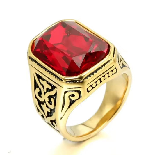 Santa Ring - Antique Gold w/ Red Gem