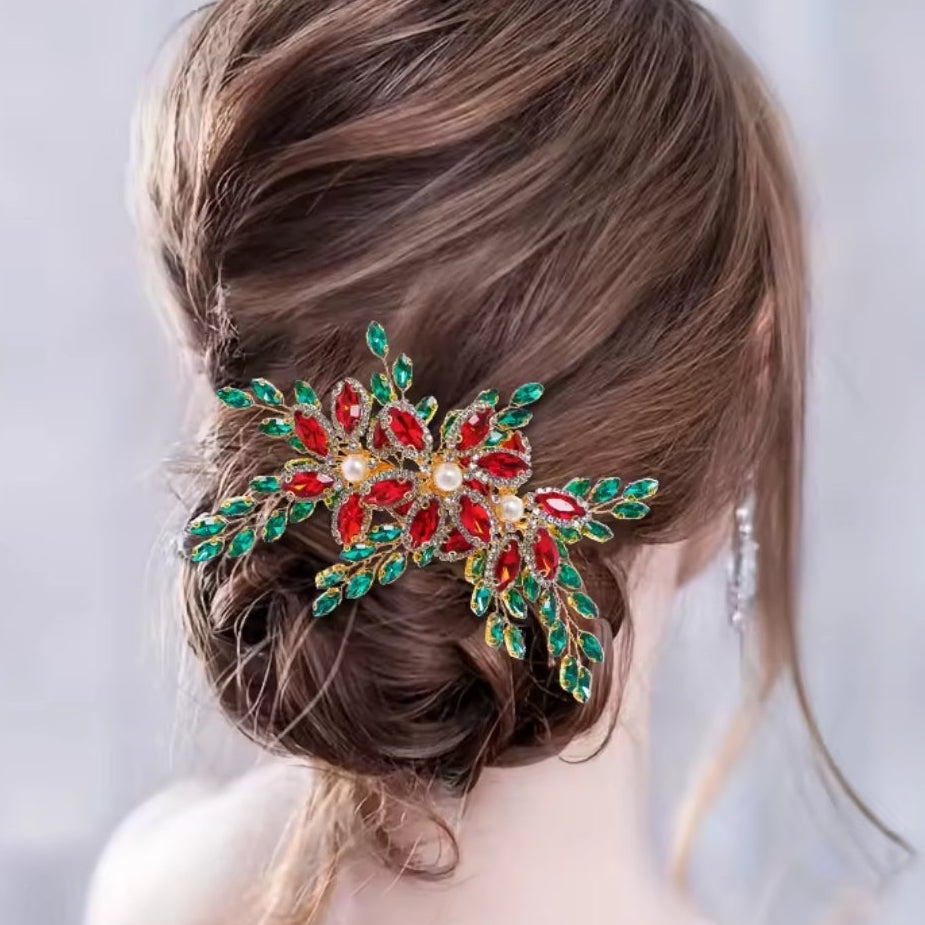 Mrs. Claus Red & Green Crystal Hair Piece