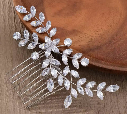 Mrs. Claus Silver Crystal Leaf Hair Piece