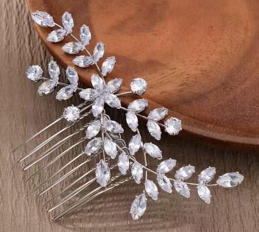 Mrs. Claus Silver Crystal Leaf Hair Piece