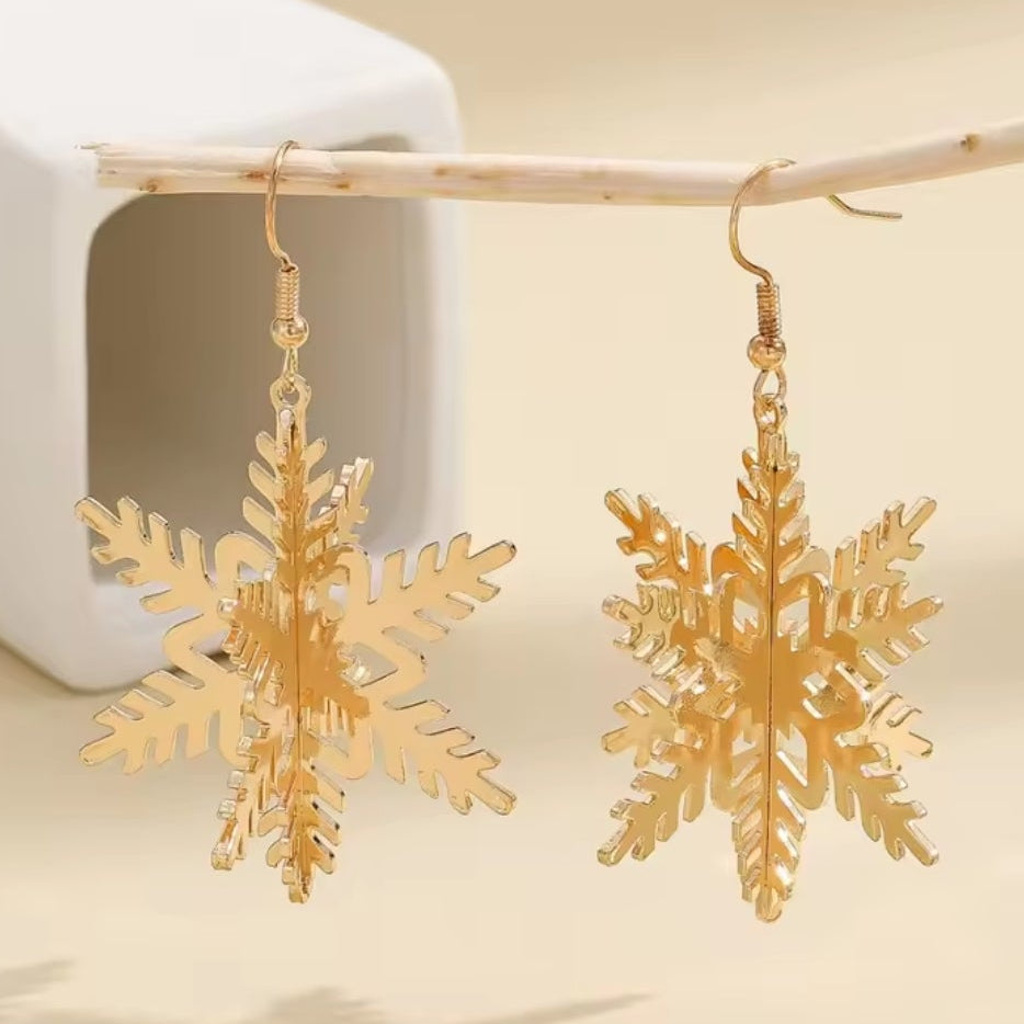 Gold Snowflake 3D Earrings
