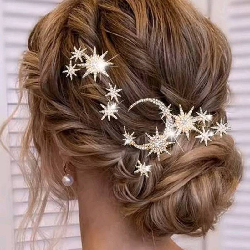 Mrs. Claus Gold Moon & Stars Hairpins