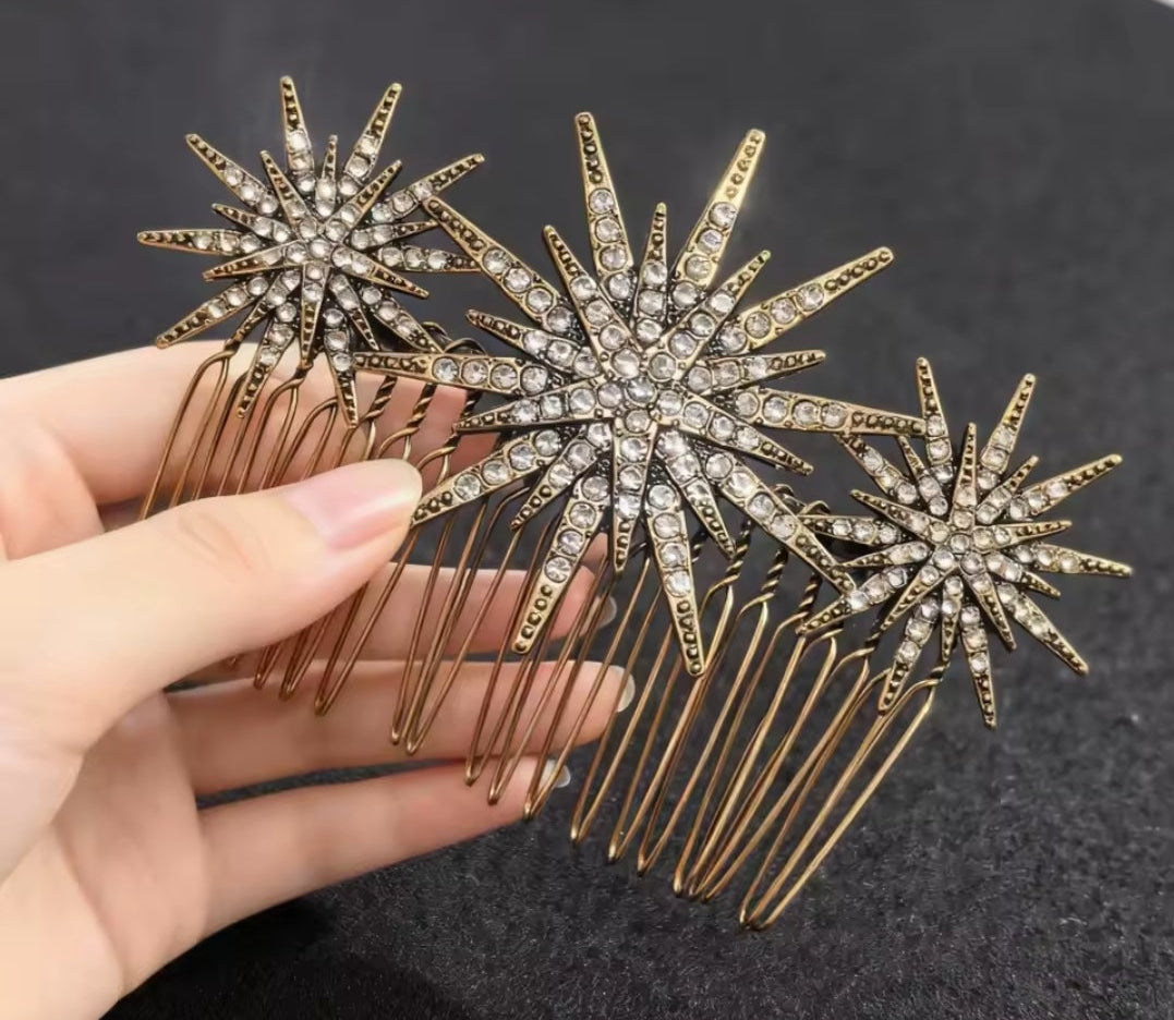 Mrs. Claus Antique Gold Stars Hair Piece