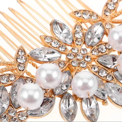 Mrs. Claus Gold Pearl & Flower Hair Piece