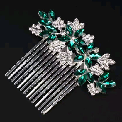 Mrs. Claus Green Gem Silver Hair Comb