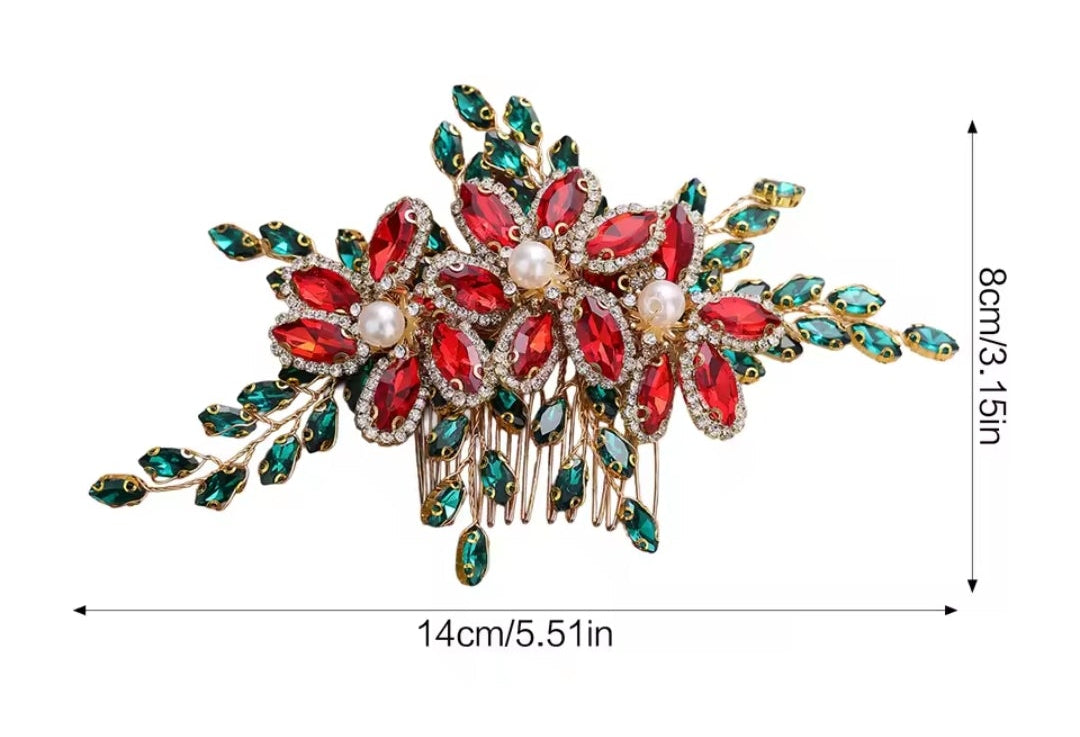 Mrs. Claus Red & Green Crystal Hair Piece