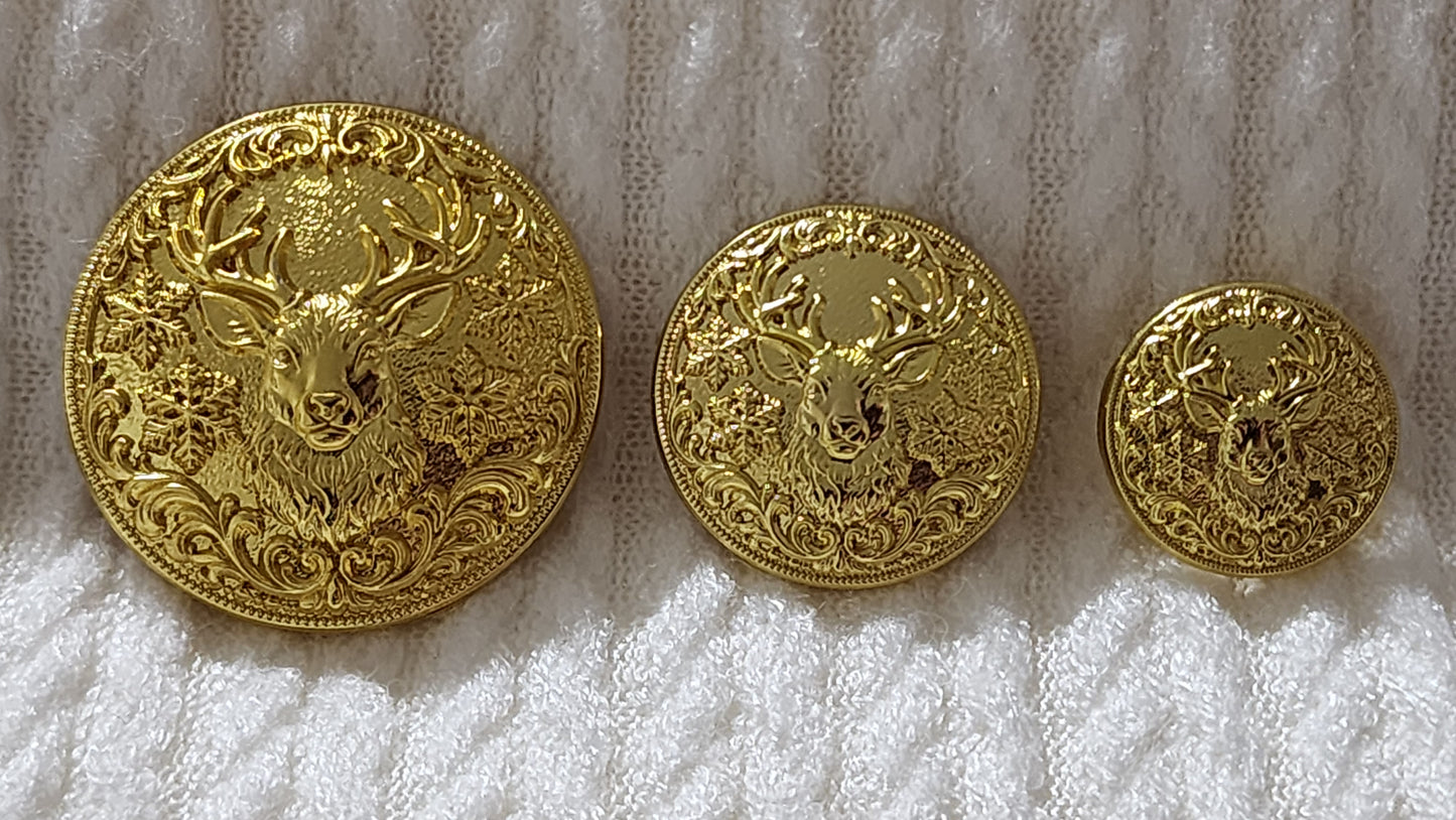 Reindeer Head Buttons - Bright Gold