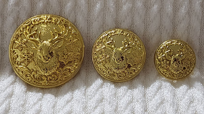 Reindeer Head Buttons - Bright Gold