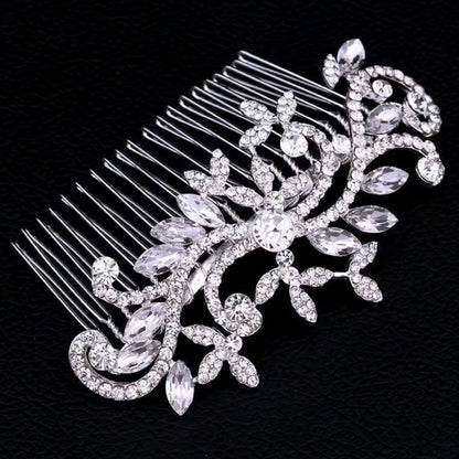 Mrs. Claus Silver Crystal Filigree Hair Comb