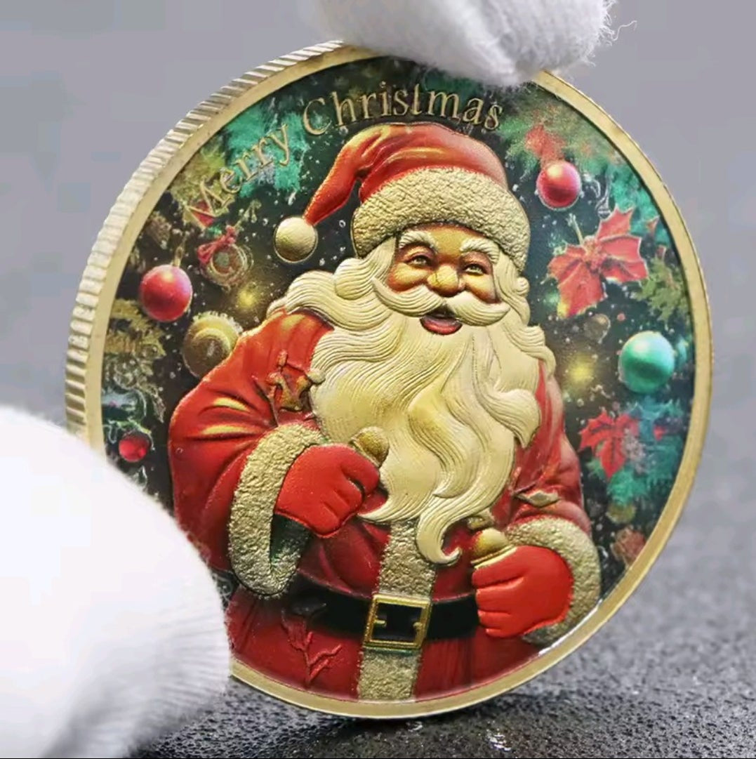 Santa’s Special Collectors Coins - Gold Reindeer w/ Gems & Santa