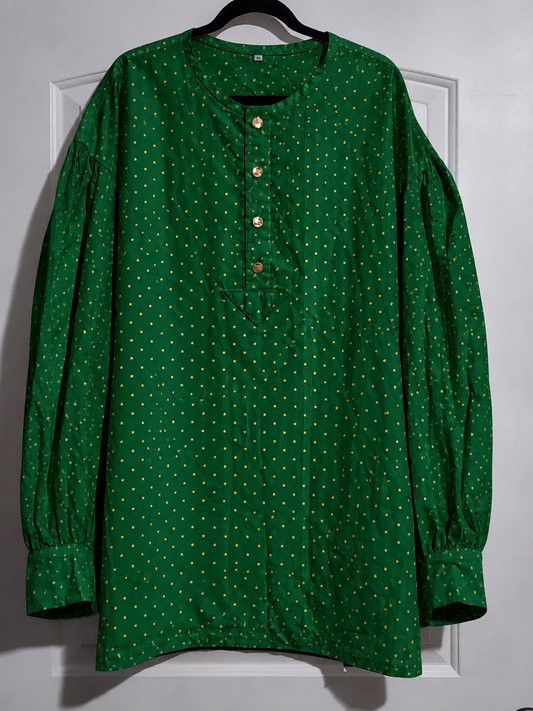 Pre Order Puffy Sleeve Shirt - Green w/ Tiny Gold Stars