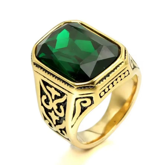 Santa Ring - Antique Gold w/ Green Gem