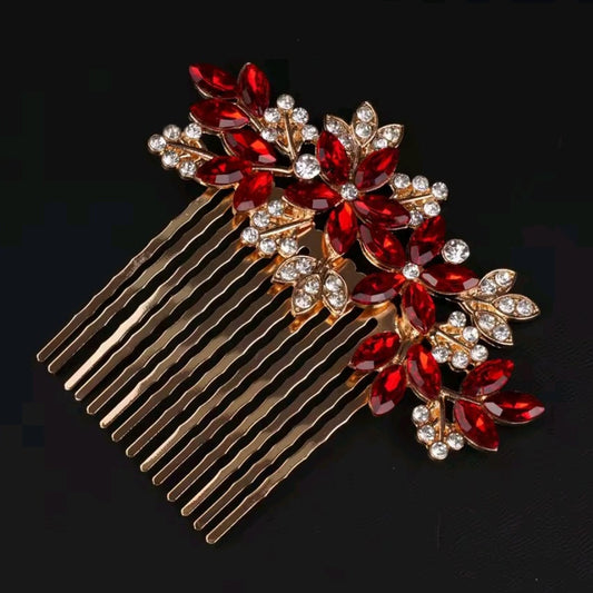 Mrs. Claus Red Gem Gold Hair Comb