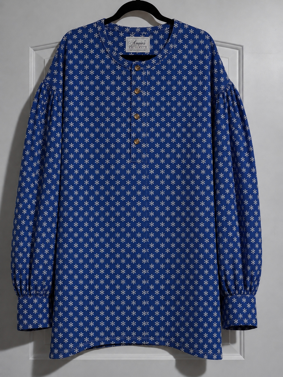 Pre Order Puffy Sleeve Shirt - Blue w/ White Snowflakes