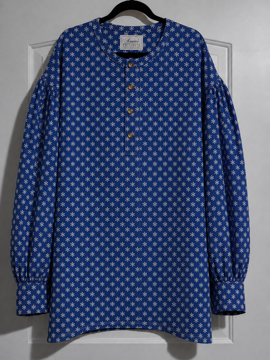 Pre Order Puffy Sleeve Shirt - Blue w/ White Snowflakes