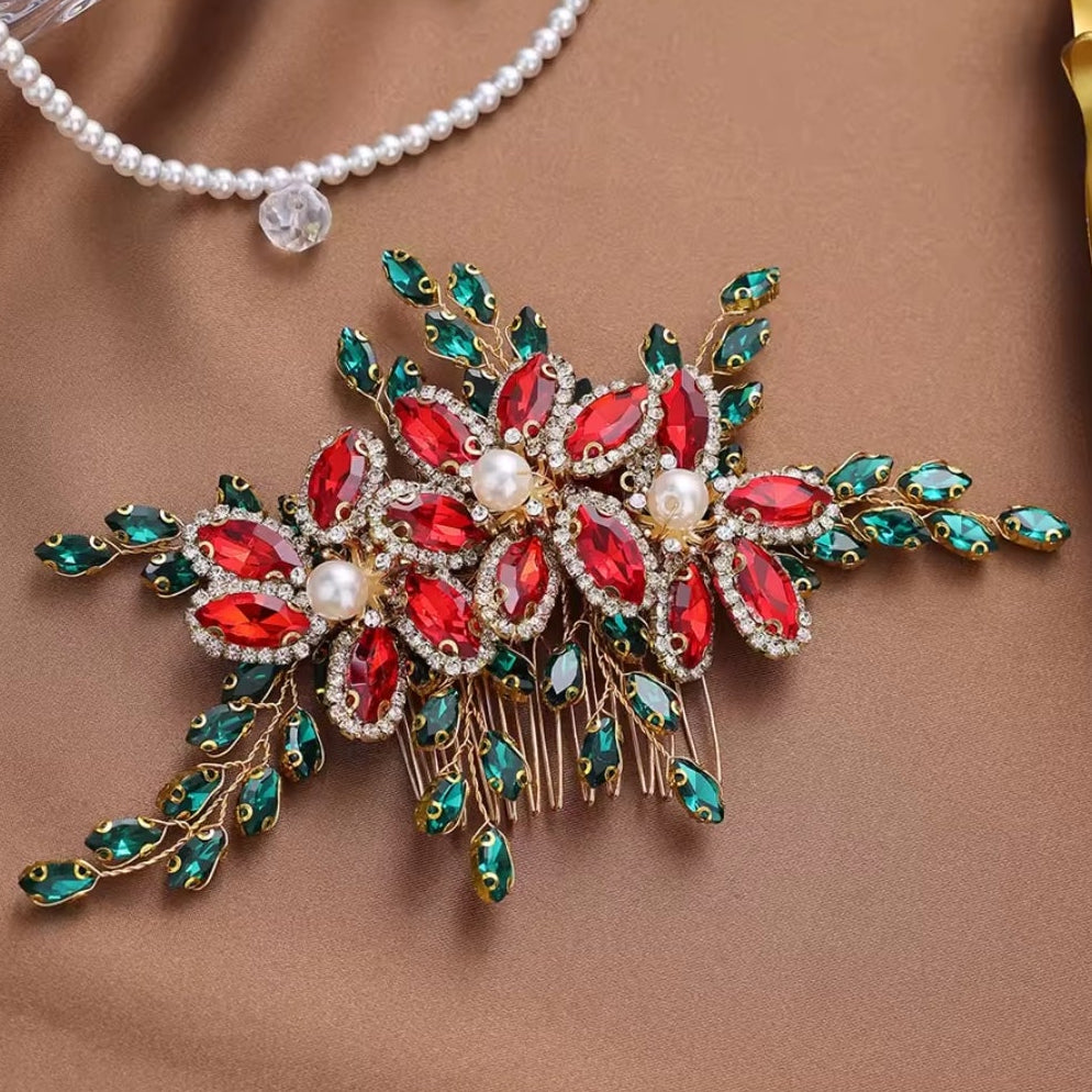 Mrs. Claus Red & Green Crystal Hair Piece