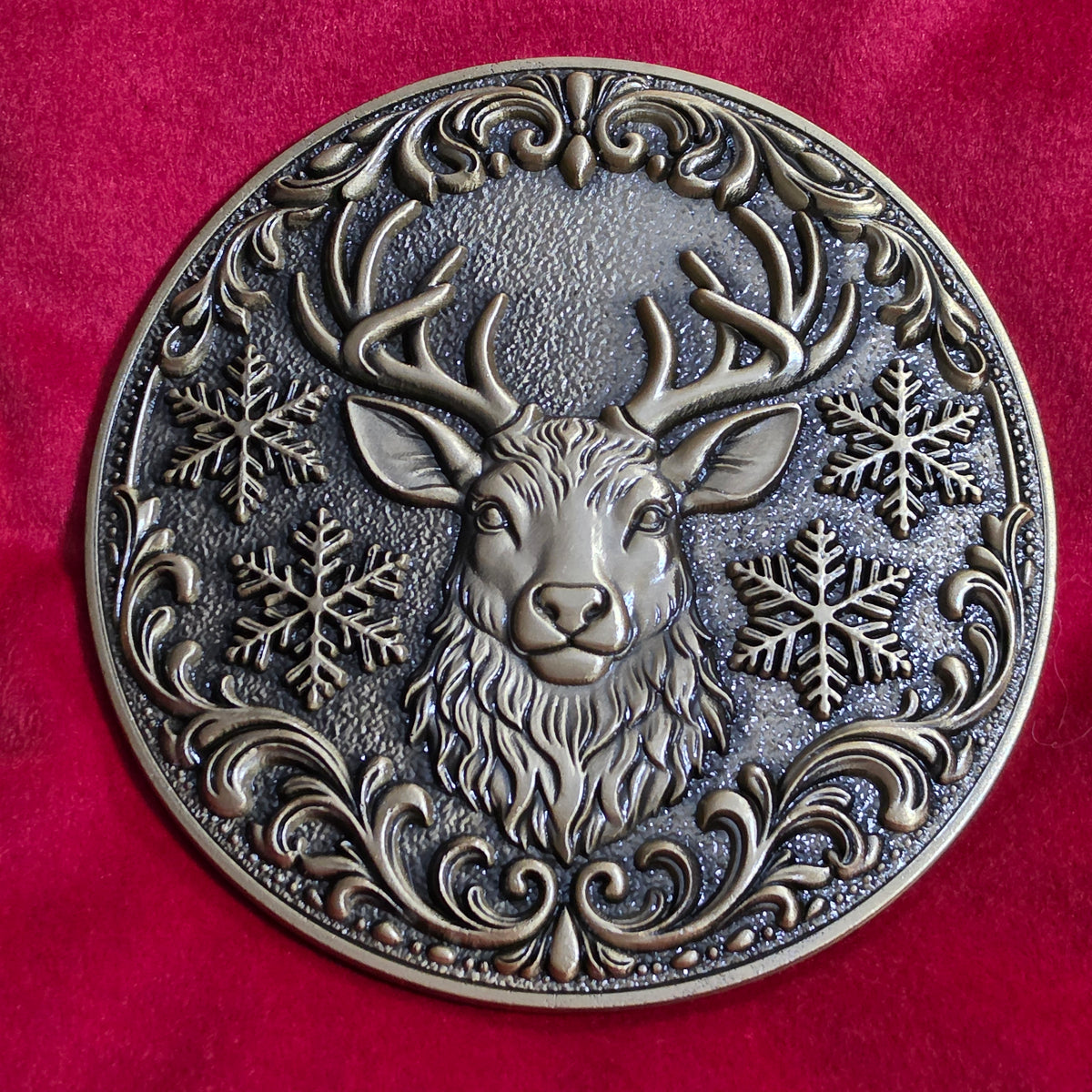 Large 5.5" Reindeer Belt Buckle for up to 4" Belt - Antique Gold
