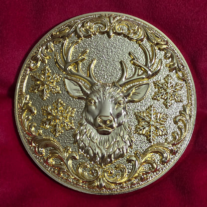 Large 5.5" Reindeer Belt Buckle for up to 4" Belt - Bright Gold