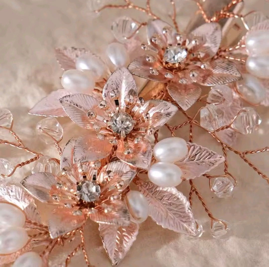 Mrs. Claus Light Rose Gold Flower Hair Clip