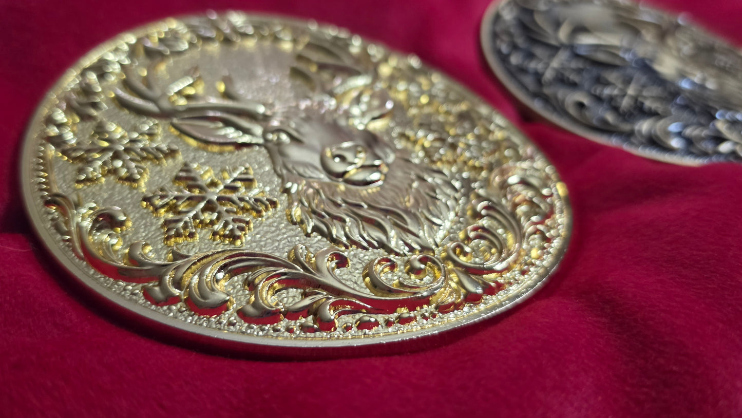 Large 5.5" Reindeer Belt Buckle for up to 4" Belt - Bright Gold