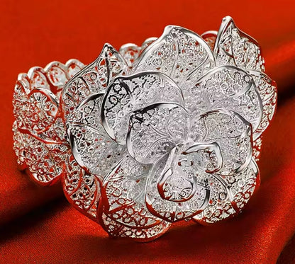 Mrs. Claus Cuff Bracelet - Silver Poinsettia