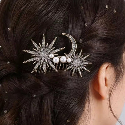 Mrs. Claus Antique Gold Stars & Moon Hair Piece