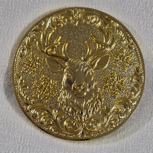 PRE-ORDER Reindeer Belt Buckle for 4" Belt - Bright Gold