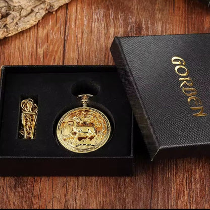 Gold Reindeer Pocket Watch