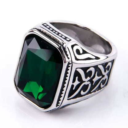 Santa Ring - Antique Silver w/ Green Gem