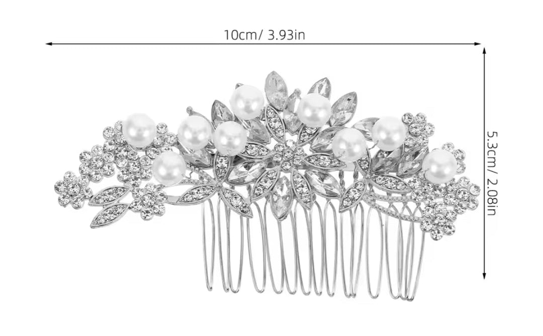 Mrs. Claus Silver Pearl & Flower Hair Piece