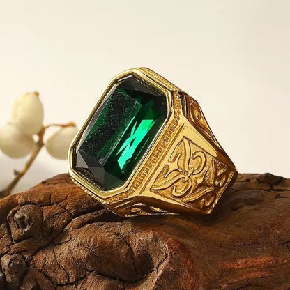 Santa Ring - Gold w/ Green Gem